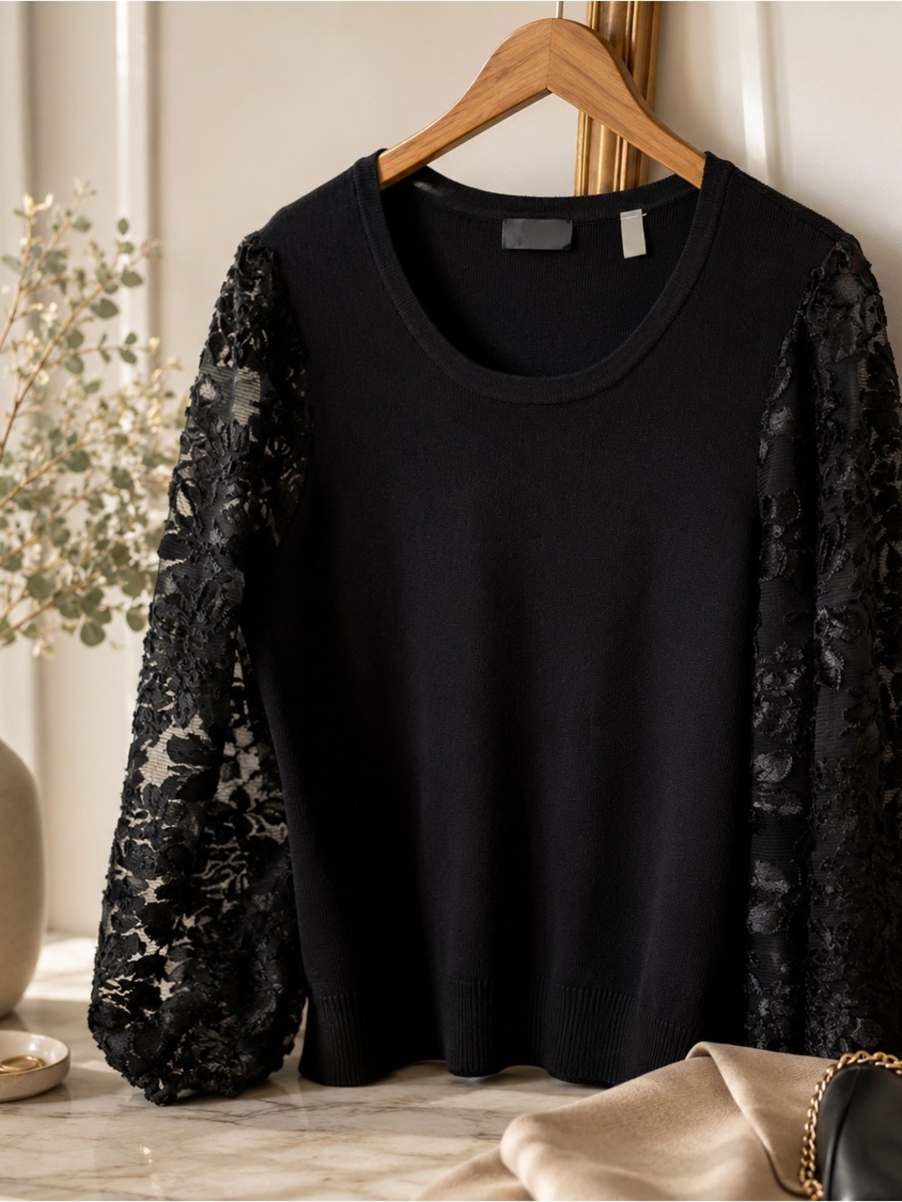 Tahari Woman 1X Black Knit Top Floral Burnout Sheer Puff Sleeve Sweater
Holiday